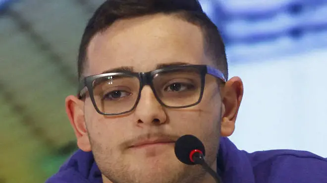 Foto Spada /LaPresse.19 02 2014 Sanremo (Italia).Spettacolo.Sanremo 2014, Rocco Hunt in conferenza.Nella foto: Rocco Pagliarulo in arte Rocco Hunt..Photo Spada /LaPresse.02 19 2014 SanremoÊ(Italy).Sanremo 2014:, Rocco Hunt conference.In the picture: Rocco Pagliarulo alias Rocco Hunt