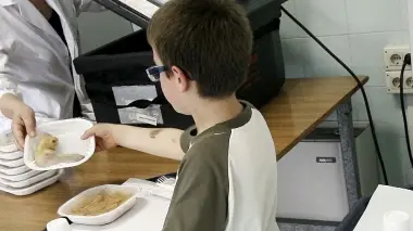 Un bambino alla mensa di una scuola materna