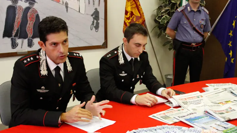 Agenzia Candussi. Giornalista: Furlan. Descrizione: operazione "Secret Garden" , i carabinieri scoprono 4 serre di piantagioni di marijuana, due arresti. nella foto da sinistra: Bisogno e Reietti