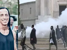 Lo stilista Rick Owens e un momento della sfilata di fronte al tempo votivo