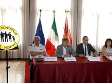 Interpress/M.Tagliapietra Venezia 02.08.2016.- Conferenza stampa "Zona controllo del vicinato". Cà Farsetti. Da sx Marco Agostini, Luigi Brugnaro, Enrico Gavagnin, Antonella Chiavallin.