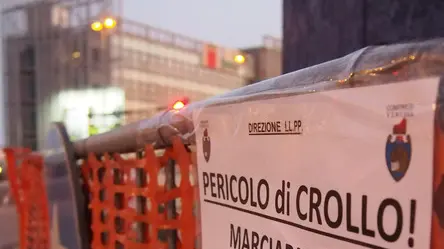 Foto Agenzia Candussi/Chiarin/Corso del Popolo, Mestre / il marciapiede chiuso al passaggio pedonale per un cedimento