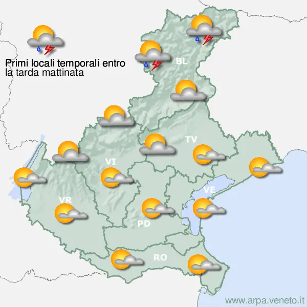 Le previsioni dell'Arpav per mercoledì mattina