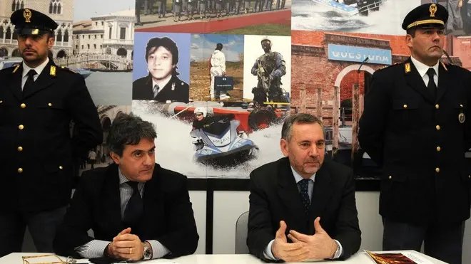 Interpress/Mazzega Mion Venezia, 03.02.2014.- Questura di Venezia, Squadra Mobile, Conf.Stampa arresti per l'omicidio della 32enne iraniana Mahtab Savoji .- Nella foto il Caèo della Mobile Marco Odorisio ed il Questore Vincenzo Roca.-
