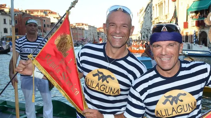 Interpress/Mazzega Scattolin Veneziam 06.09.2015.- Regata Storica 20105, Igor e Rudi Vignotto vincitori della regata gondolini