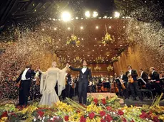 Venezia 01.01.2014.- Concerto Capodanno Teatro La Fenice. Da sx tenore Lawrence Brownlee, soprano Carmen Giannattasio, Direttore Diego Mattheuz. Foto concessa da Ufficio Stampa Teatro Fenice @Michele Crosera