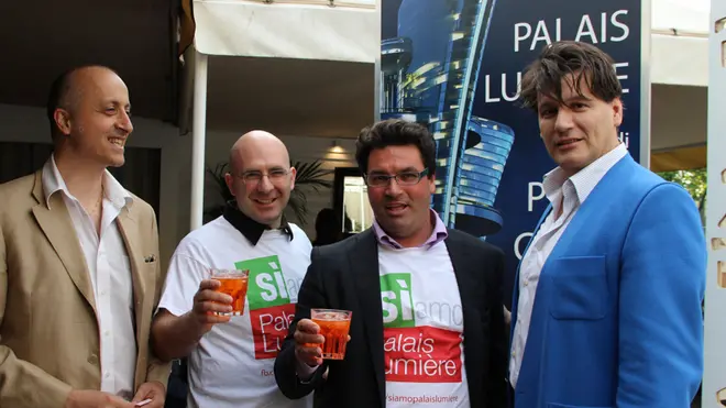 Incontro/aperitivo del comitato Sì Palais Lumiere al Molo 5 a Marghera - nella foto da sinistra Dal Carlo Emanuele, Nicola Eremita, Alvise Ferialdi e Rodrigo Basilicati, nipote di Pierre Cardin