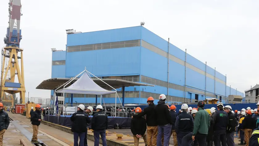 Operai di Fincantieri a Porto Marghera