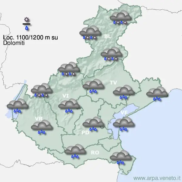 Le previsioni dell'Arpav per domenica