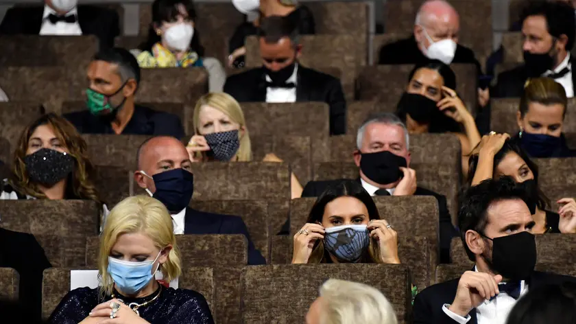 Members of the 'Venezia 77' jury Cate Blanchett (L) and Matt Dillon (R) wearing a protective mask in the great hall of the Palazzo del Cinema during the opening ceremony and screening of 'Lacci (The Ties)' at the 77th annual Venice International Film Festival, in Venice Italy, 02 September 2020. The festival runs from 02 September to 12 September 2020. ANSA/CLAUDIO ONORATI