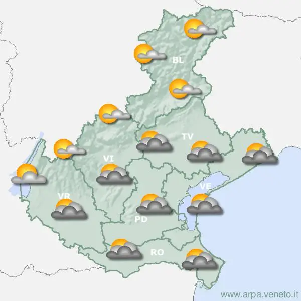 Le previsioni dell'Arpav per mercoledì 15 maggio