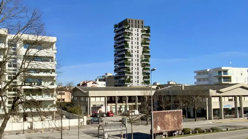 Una ricostruzione di come sarà il nuovo edificio residenziale di 19 piani previsto in piazza Rizzo