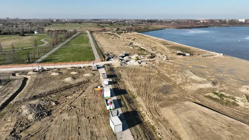 Veduta aerea del cantiere al Parco San Giuliano (Foto Pòrcile)
