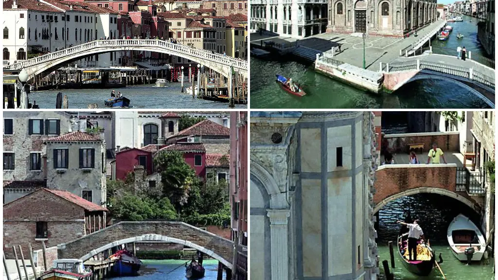 In senso orario partendo da in alto a sinistra il ponte degli Scalzi, il ponte della Misericordia alta, il ponte dei Miracoli e il ponte della Scoassera (foto Daniele Resini)