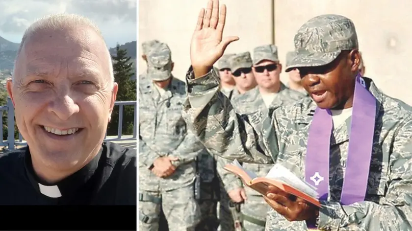 Padre Steven Brale e, a destra, il cappellano militare cattolico: padre Paul Amaliri