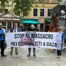 Uno striscione della manifestazione dei giornalisti a Venezia per Gaza