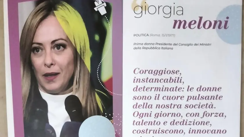 La pagina del libro dedicata a Giorgia Meloni