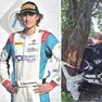 Il 21enne Matteo Doretto e, a destra, quel che resta della Peugeot 208 Rally4 dopo lo schianto contro l'albero