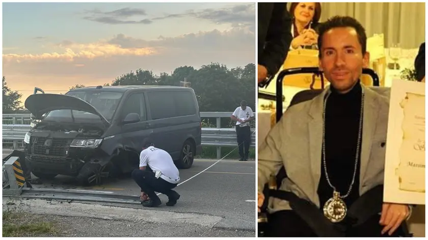I rilievi della polizia locale di Eraclea e il 40enne Massimiliano Burato (foto Bortoluzzi)