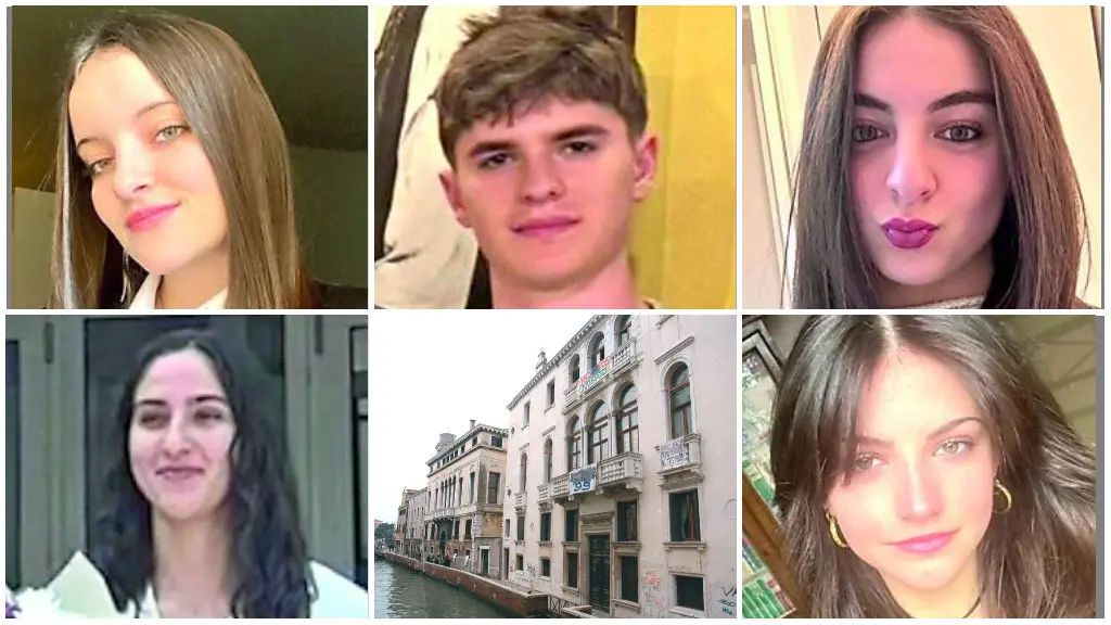 Dall'alto in senso orario Irene Manfrin, Matteo Barabani, Naomy Zabatino, Margherita Vidal, il liceo Marco Polo e Viola Gallo