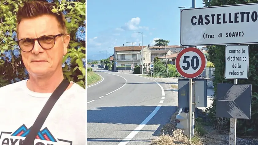 Alessandro Clinz, 64 anni di Prepotto. A destra il luogo dell'incidente a Soave (Diennefoto L’Arena)