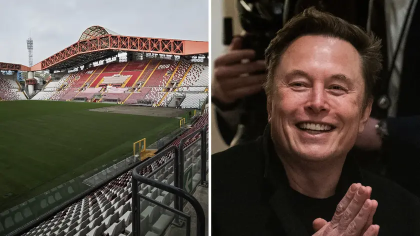 A sinistra lo stadio Rocco, a destra Elon Musk