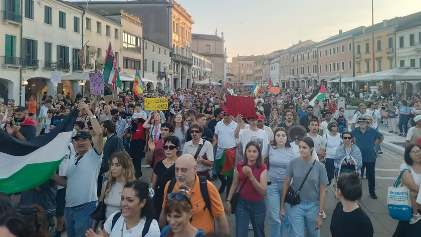 Un momento della manifestazione pro Palestina a Mestre