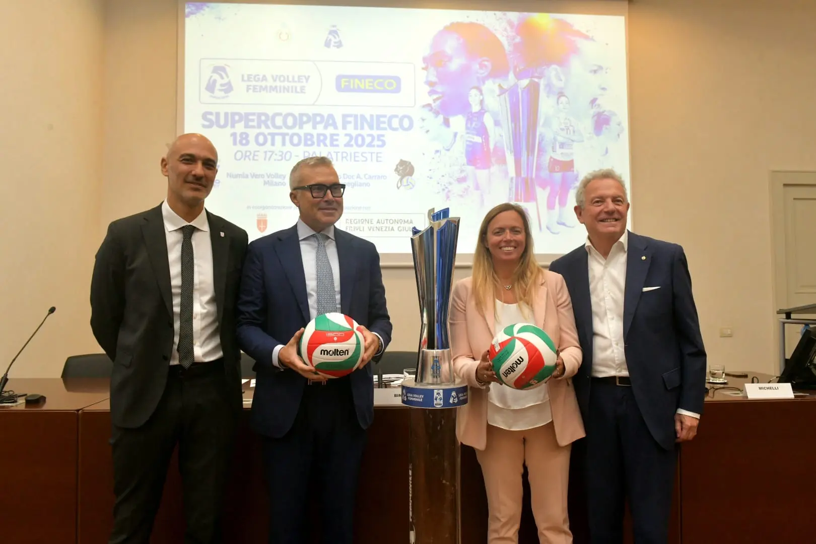 La presentazione della Supercoppa di volley femminile Imoco - Milano di sabato 18 settembre a Trieste. Foto Bruni