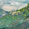Un’immagine dall’alto del rendering che illustra come sarà il villaggio turistico rurale di Valle Ossi