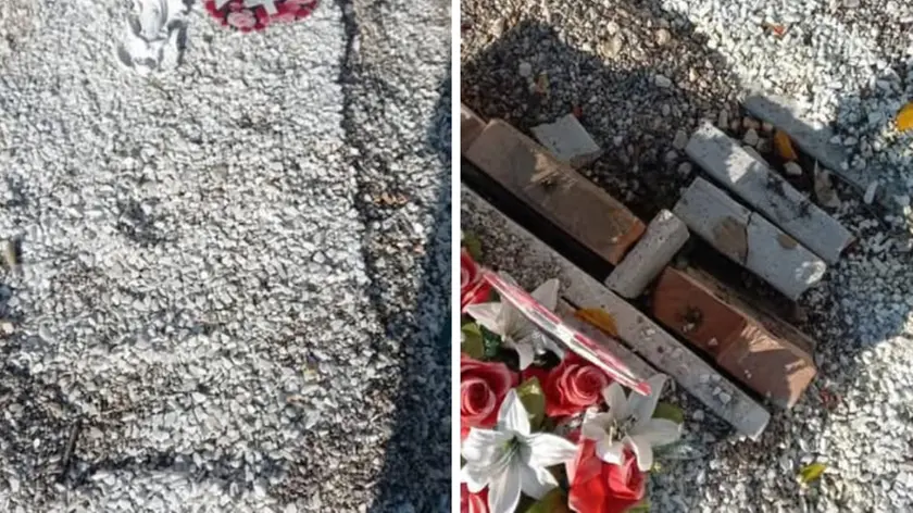 La tomba scoperchiata nel cimitero di Vigonovo