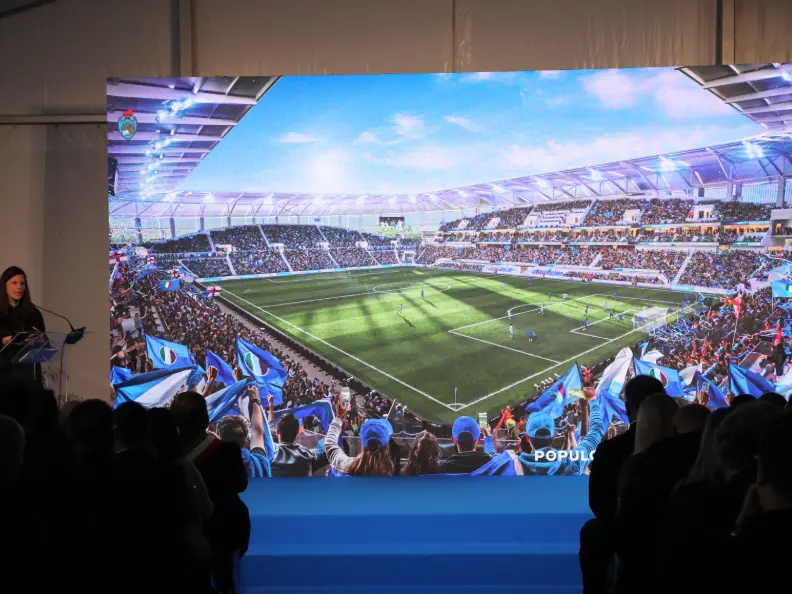 Un momento della presentazione del progetto dello stadio a Tessera (video Lorenzo Pòrcile)