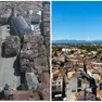 Il centro storico di Padova visto dall'alto, a destra Treviso