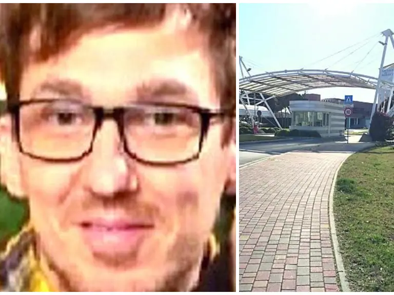 Federico Signoretto e a fianco l'ospedale di Chioggia