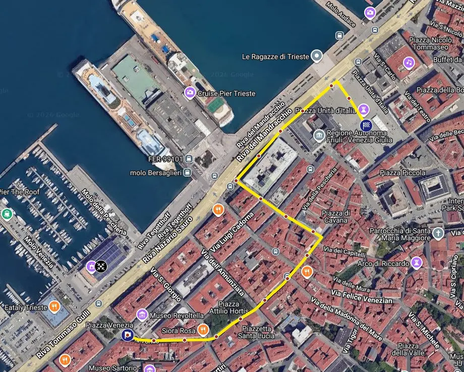 La mappa del percorso che la fiamma paralimpica farà lunedì 2 marzo a Trieste