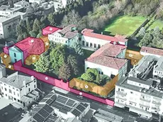 Un rendering con le parti che saranno demolite e ricostruite