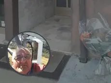 Nel tondo Loriano Bedin, storico collaboratore di Telepordenone. Sullo sfondo un mazzo di fiori lasciato sul luogo del delitto