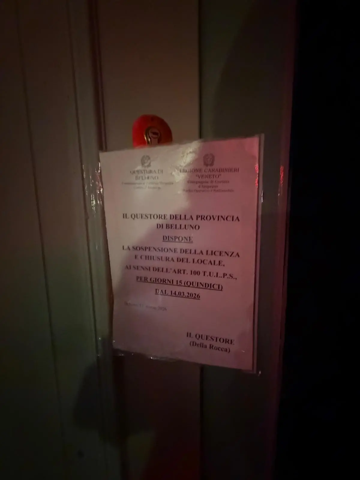 L'ordinanza di chiusura dello Hierbas firmata dal questore Della Rocca