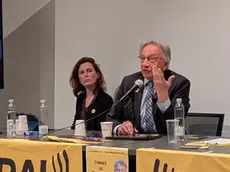 Michele Boldrin durante la conferenza stampa di presentazione della candidatura (foto Barbazza)