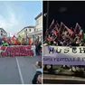A sinistra il presidio antifascista, a destra i militanti di Forza Nuova. Foto Pórcile