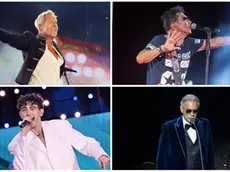 In senso orario partendo dall'alto a sinistra: Claudio Baglioni, Edoardo Bennato, Andrea Bocelli e Michele Bravi
