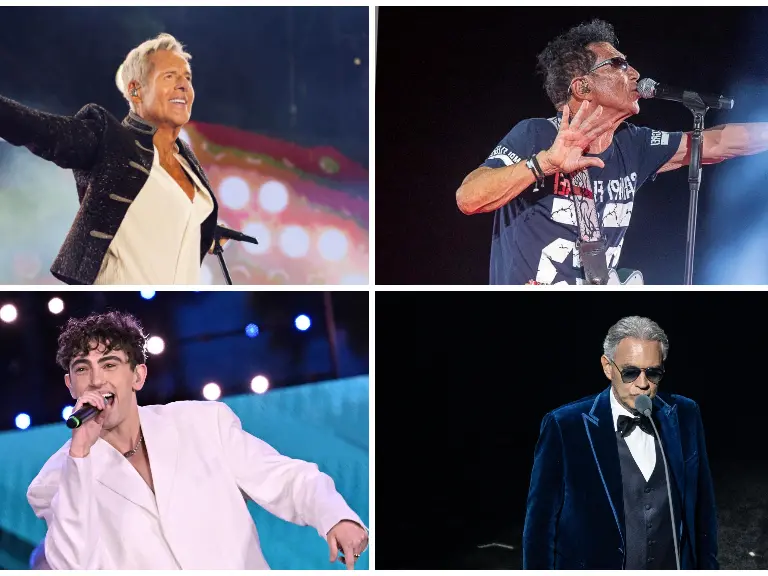 In senso orario partendo dall'alto a sinistra: Claudio Baglioni, Edoardo Bennato, Andrea Bocelli e Michele Bravi