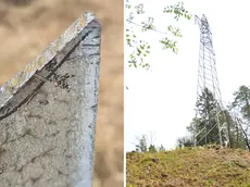 Una parte del traliccio tagliato e la “guida” segnata con un pennarello