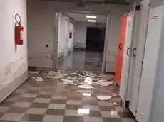 I pezzi di controsoffitto crollati al Mariutto