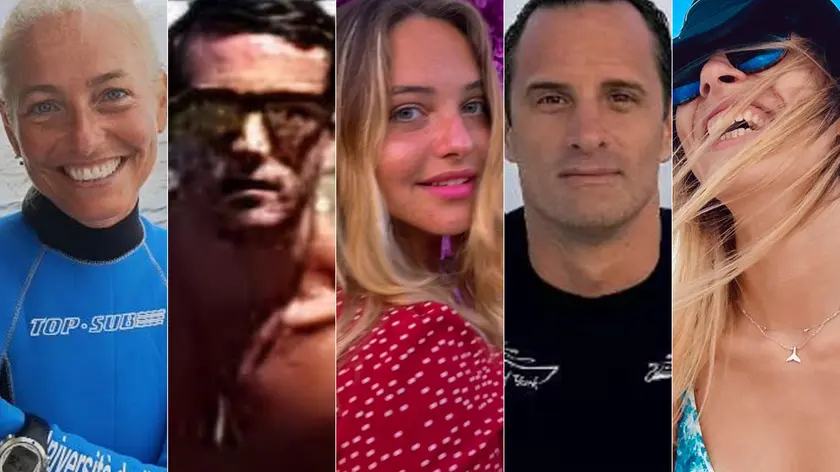 Da sinistra Monica Montefalcone, Federico Gualtieri, Giorgia Sommacal, Gianluca Benedetti e Muriel Oddenino, scomparsi in un'immersione alle Maldive