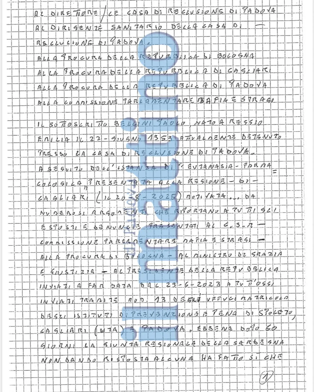 Una pagina completa della lettera di Bellini (foto Gazzetta di Reggio)
