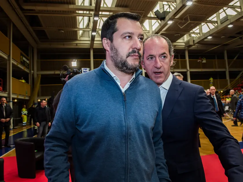 IMPORTEDNEMSANIFALL | IMPORTEDNEMSANIF0 | 09/02/2019 Vicenza, Centro Sport Palladio, Assemblea Risparmiatori Banche Venete; nella foto Matteo Salvini con Luca Zaia