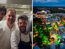 Matteo Metullio al centro in foto, a sinistra il sous chef Filippo Bellasio e a destra Goran Hrastovčak, il resident chef. A destra la festa al Pical