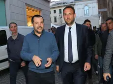 FERRAZZA AG.FOTOFILM TREVISO CAMPAGNA ELETTORALE IN FOTO SALVINI E CONTE ALLA LOGGIA DEI 300 Treviso - Campagna elettorale della Lega - Matteo Salvini a Treviso 2018 duemiladiciotto Matteo Salvini a Treviso con il candidato sindaco Mario Conte