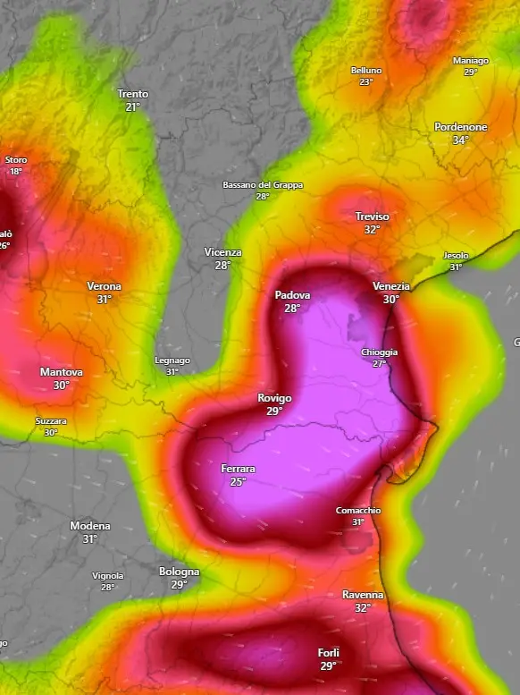 Le previsioni di domani mercoledì 1 luglio ( Windy )