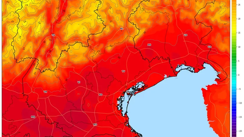 Le massime a Nordest in una giornata di fine giugno fonte: Meteo Network
